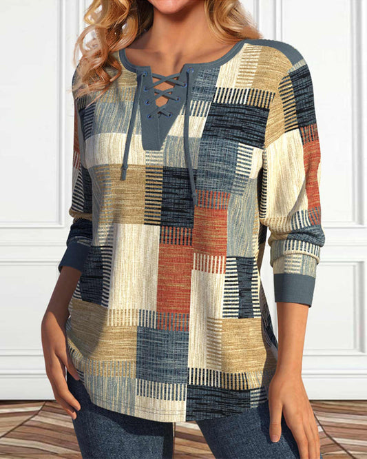 LaceMosaic™ | Geometric printed top with lacing