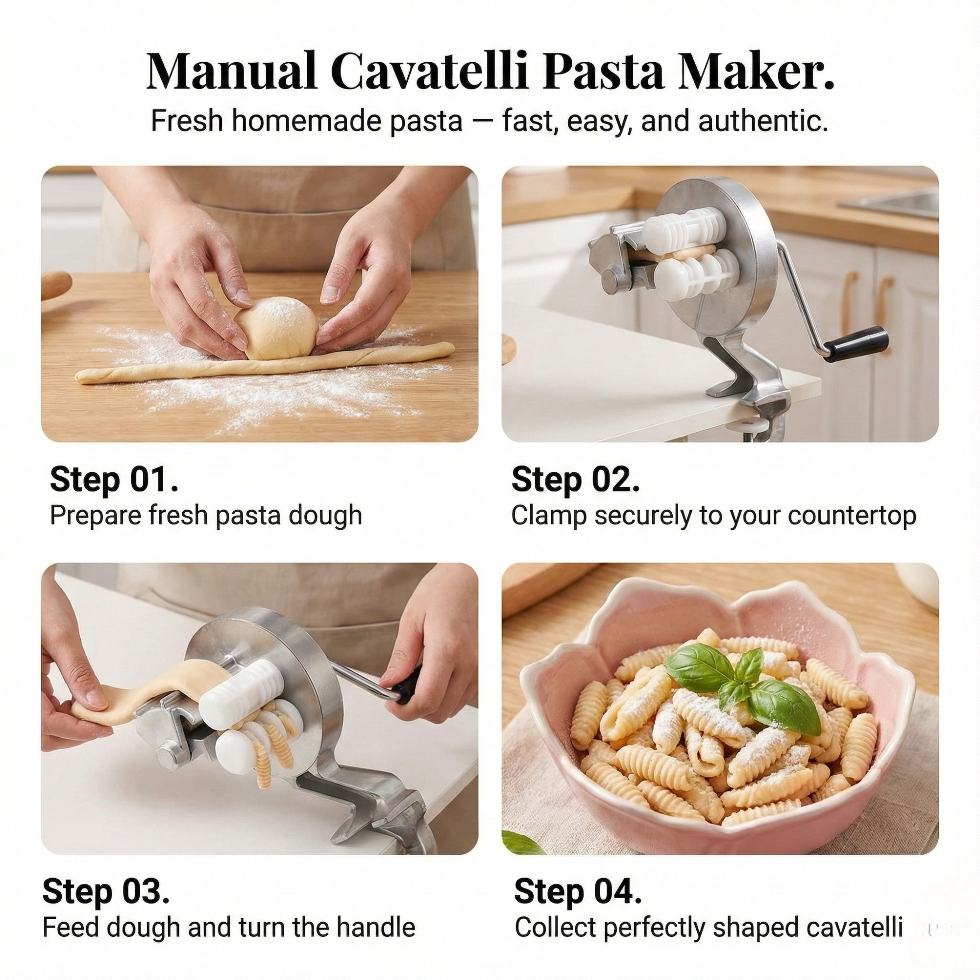 Manual Cavatelli Pasta Maker with Clamp