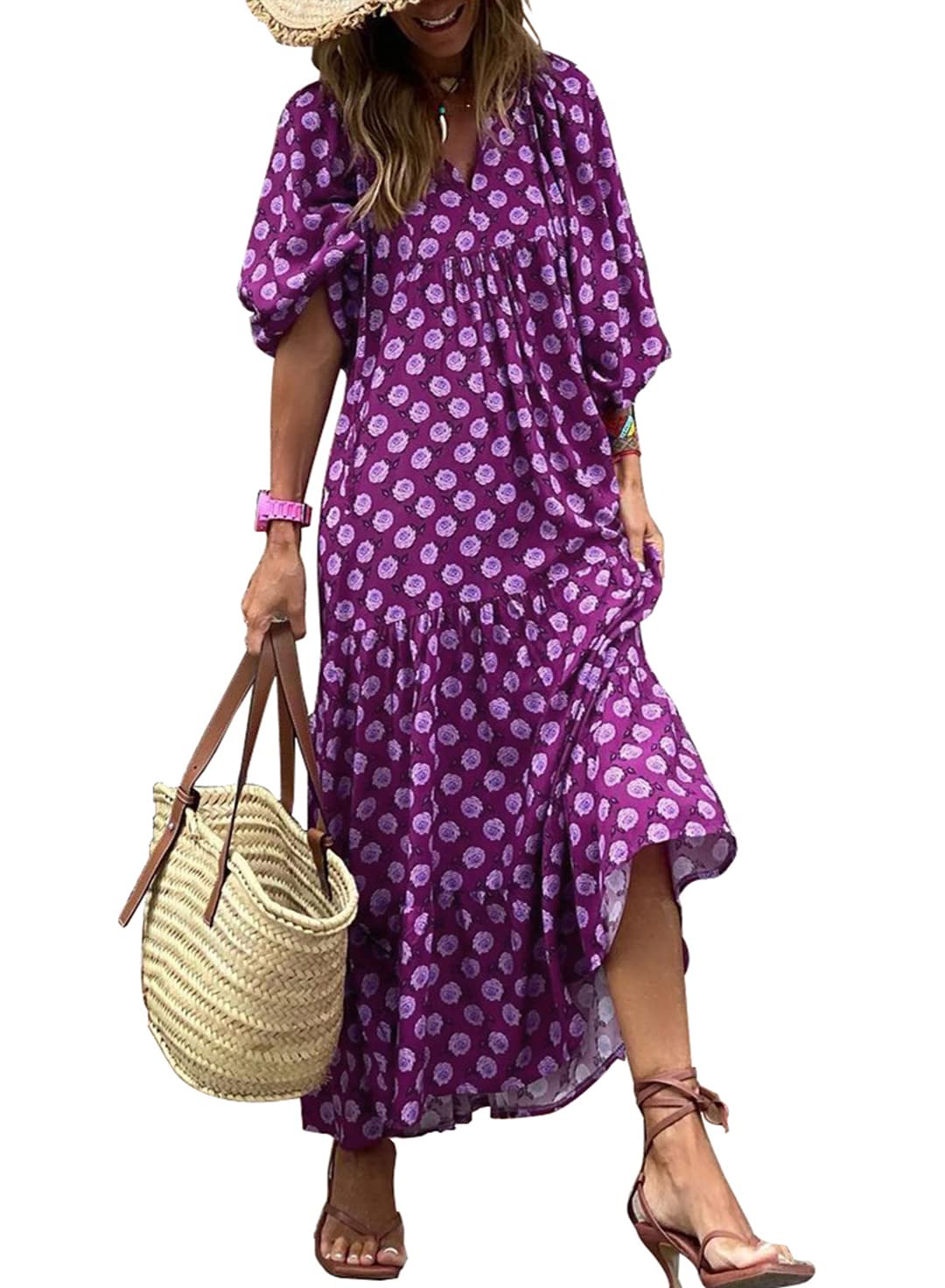 Puff Sleeve Floral Boho Maxi Dress