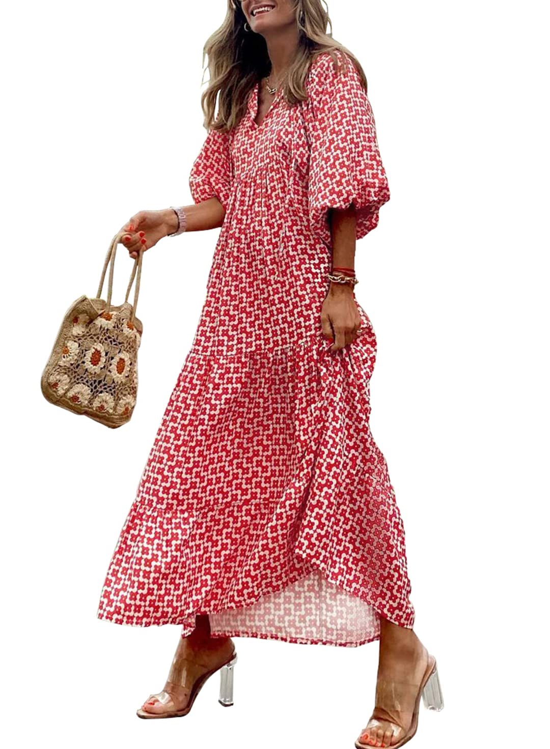 Puff Sleeve Floral Boho Maxi Dress