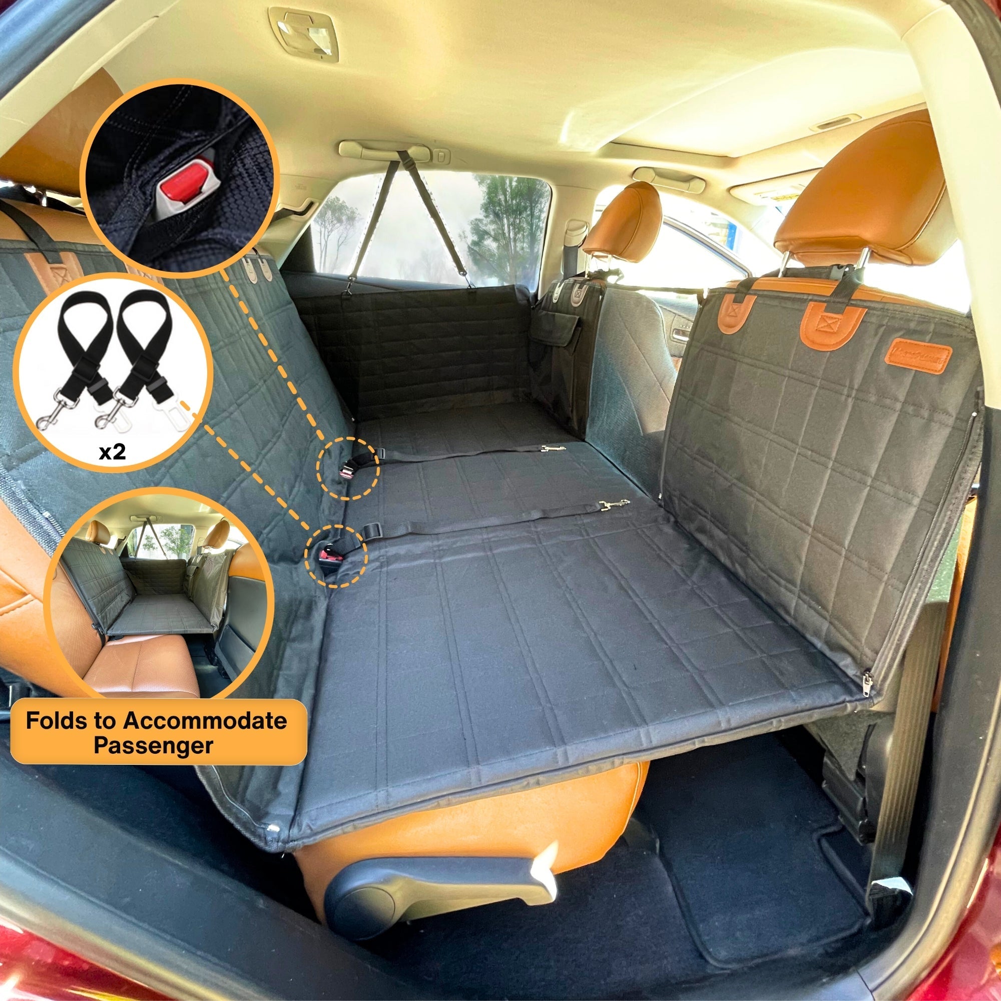Dogpacker™ -Backseat Extender for Dogs Black with Door Covers