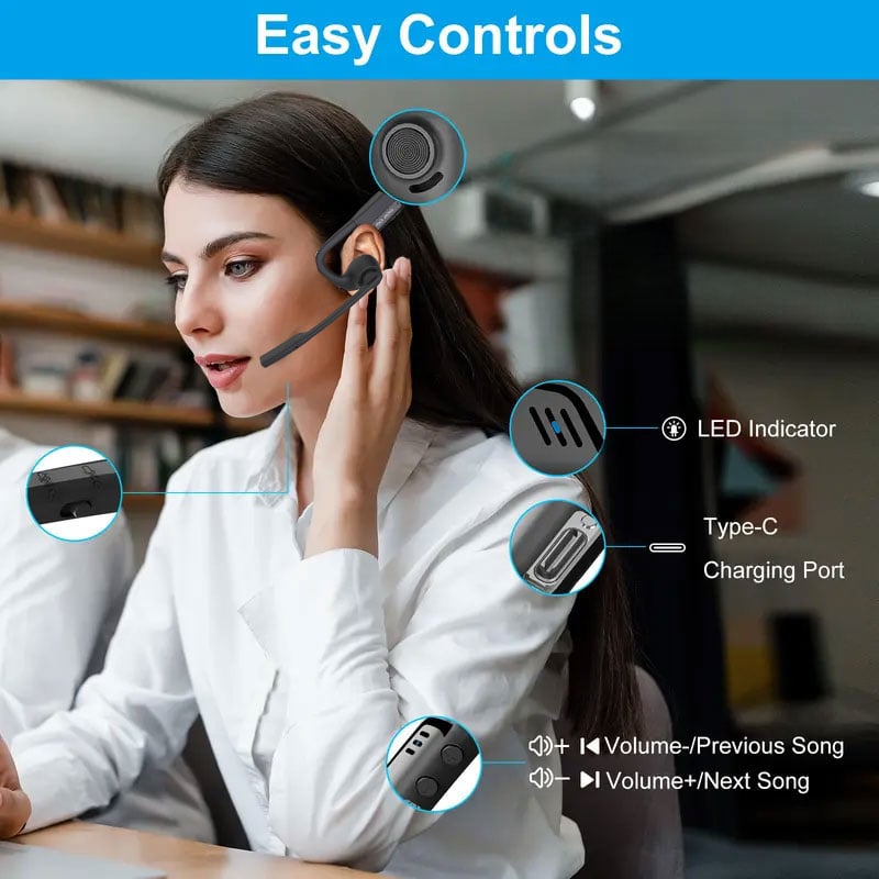 Open Air Conduction Wireless Bluetooth Headset with Microphone