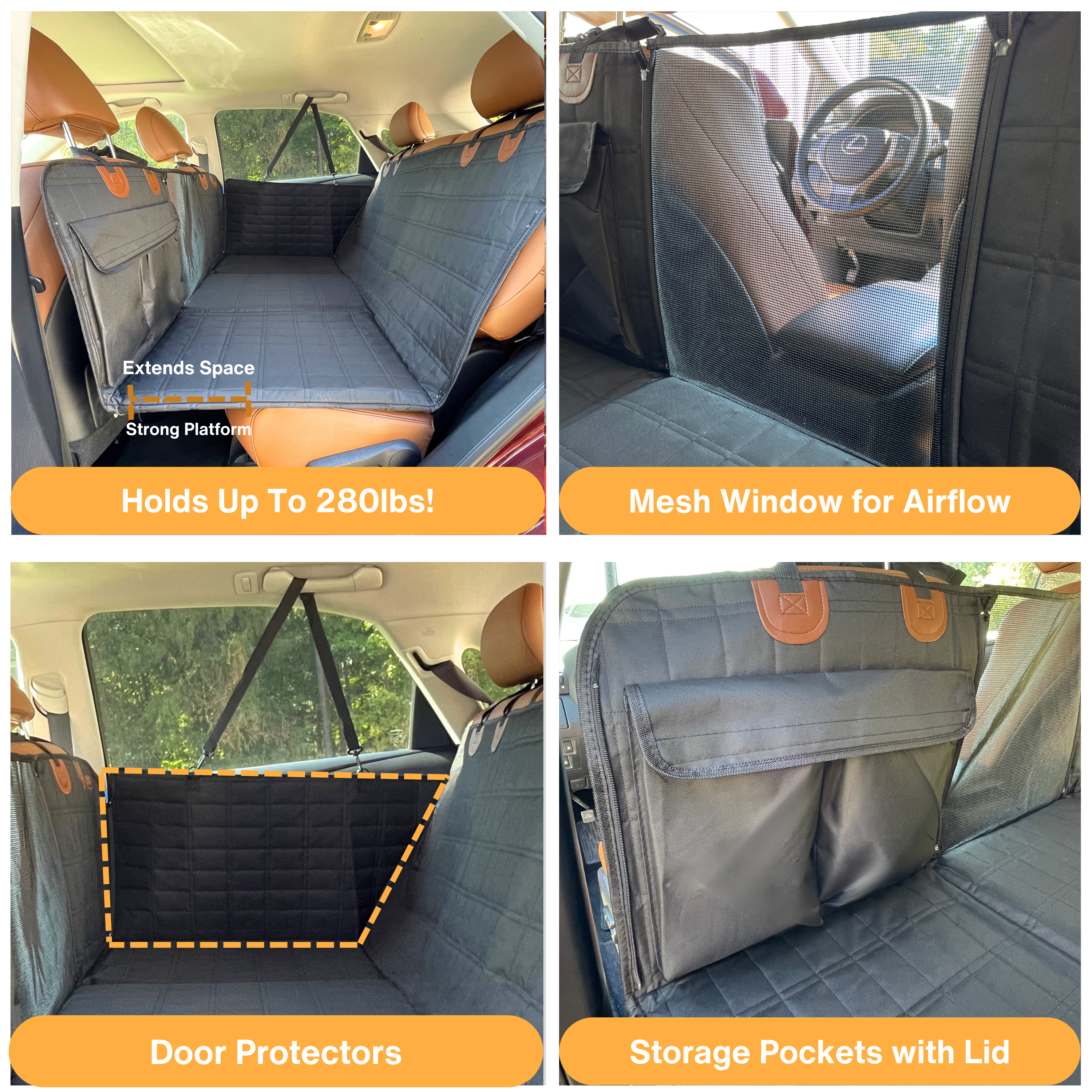 Dogpacker™ -Backseat Extender for Dogs Black with Door Covers