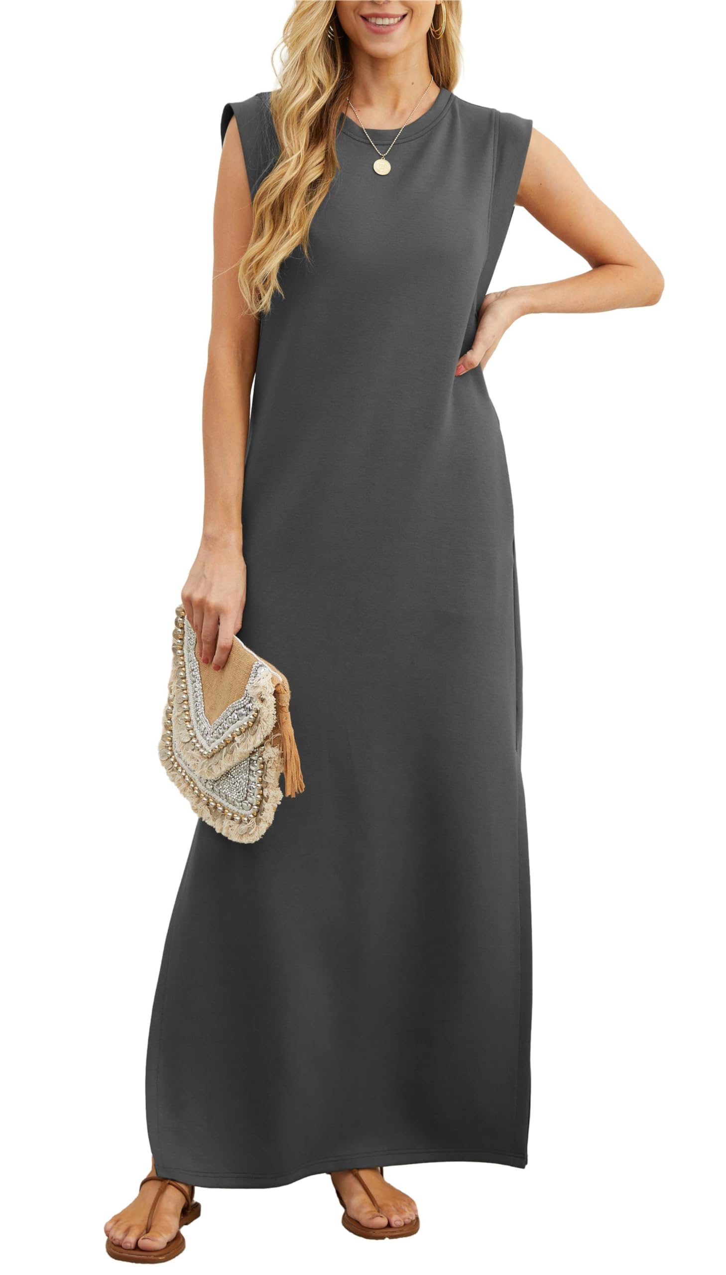 Women's Casual Loose Split Wrinkle Free Maxi Dress