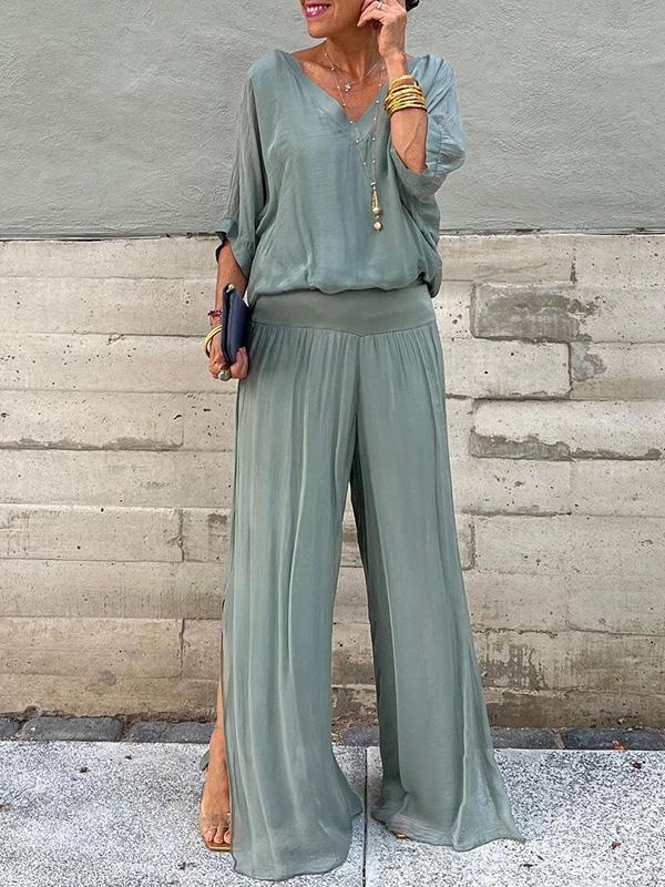 Elegant Chiffon Wide-leg Pants Two-piece Set