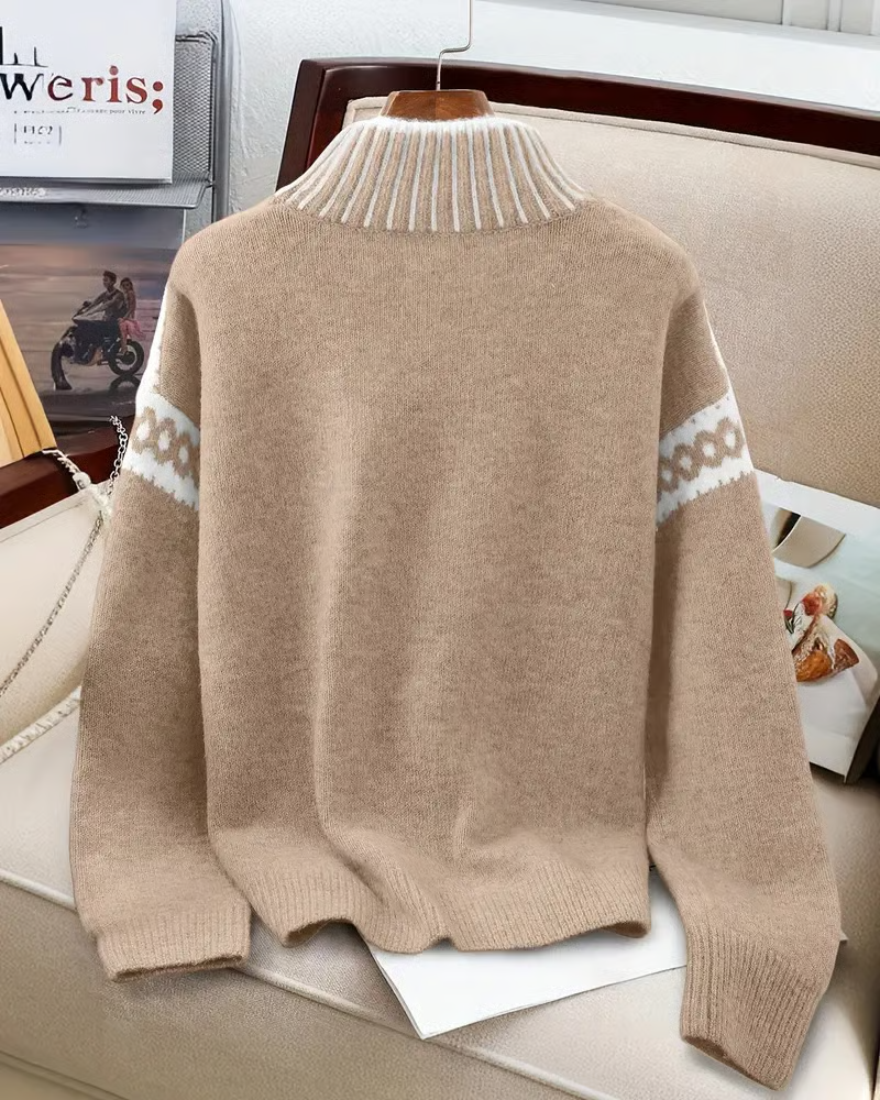 High Neck Contrast Patterned Sweater