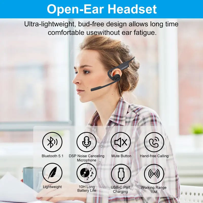 Open Air Conduction Wireless Bluetooth Headset with Microphone