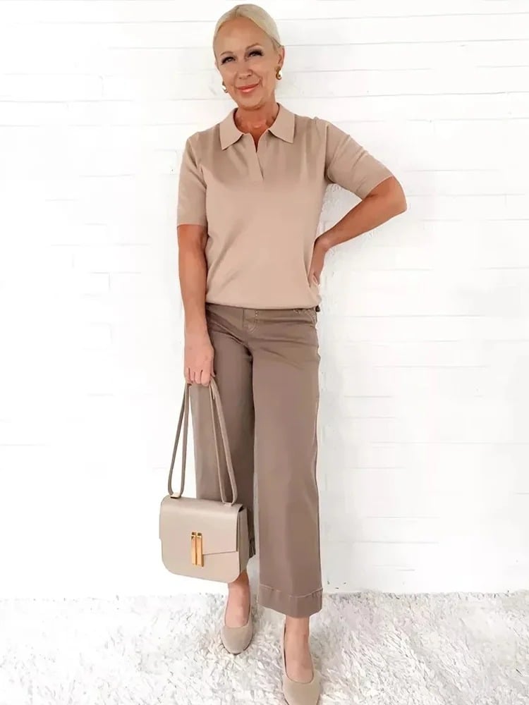 Tummy Control Twill Cropped Wide Leg Pants