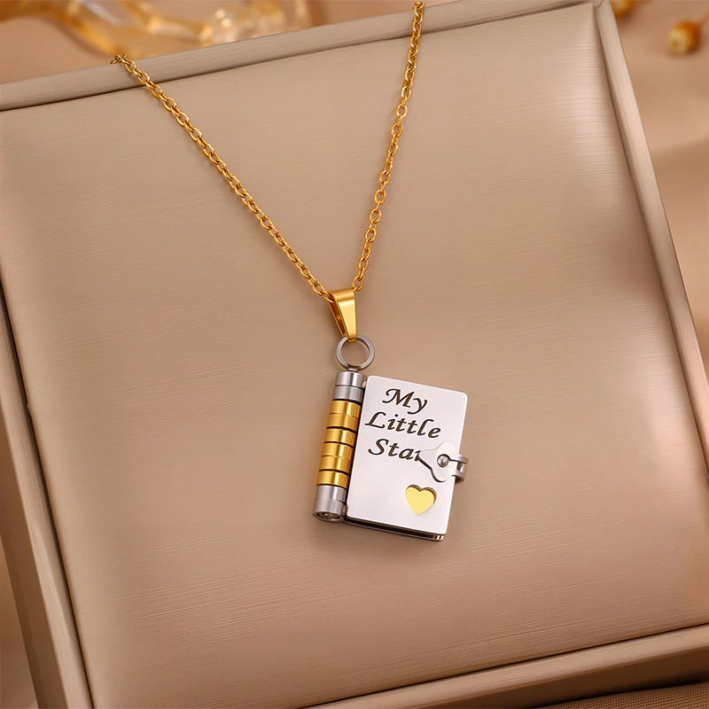 My Little Star Book Necklace - for Daughter, Birthday Day Gift Graduation Jewelry of Love