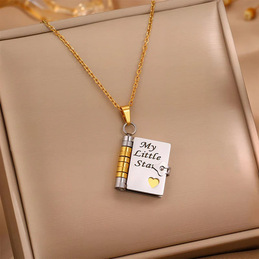 My Little Star Book Necklace - for Daughter, Birthday Day Gift Graduation Jewelry of Love