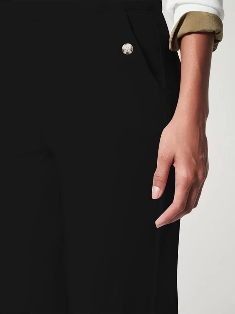 Tummy Control Twill Cropped Wide Leg Pants