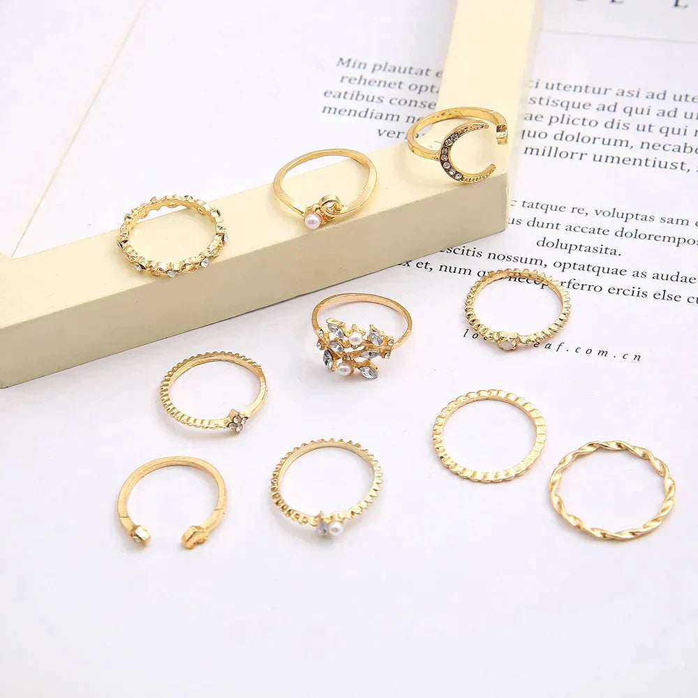 10 Pack of Bohemian Silver & Gold Rings