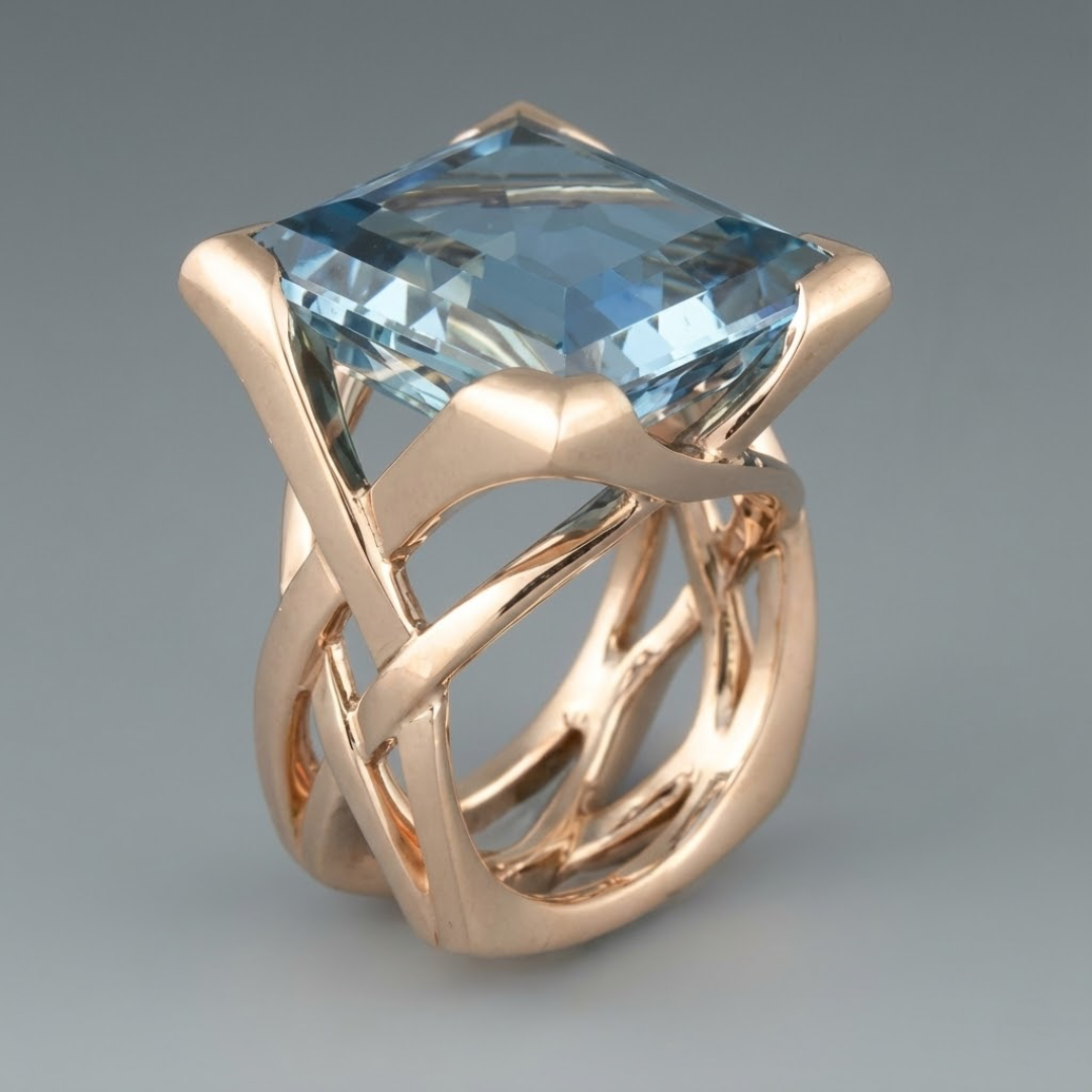 Vintage Gold Blue Zirconia Ring