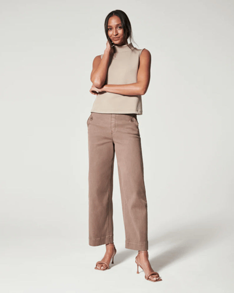 Women Stretch Twill Cropped Wide Leg Pants