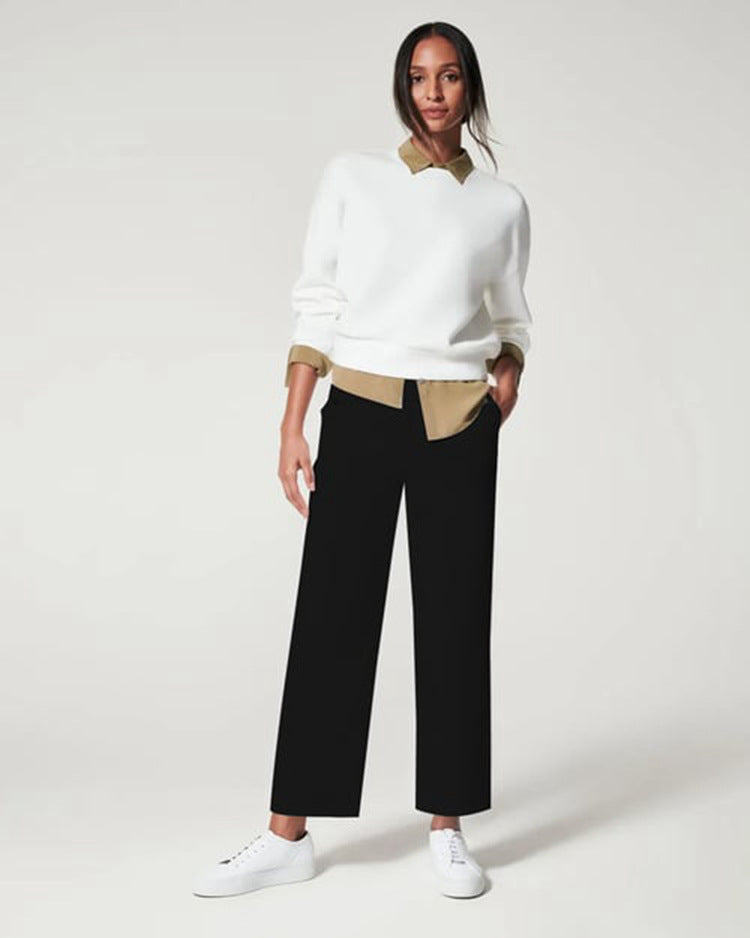Women Stretch Twill Cropped Wide Leg Pants