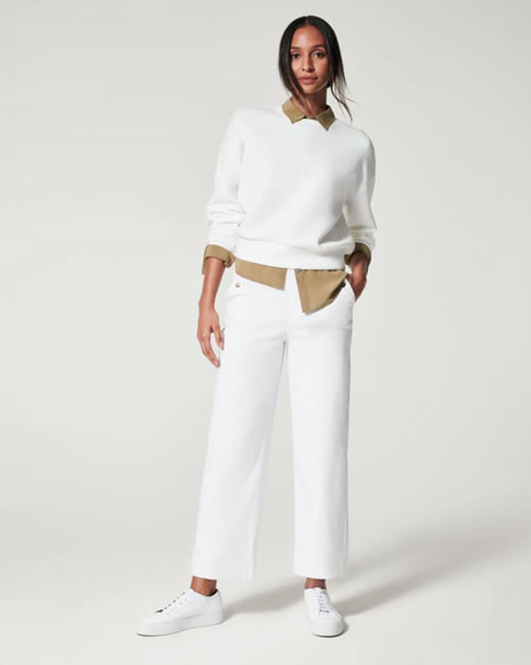 Women Stretch Twill Cropped Wide Leg Pants