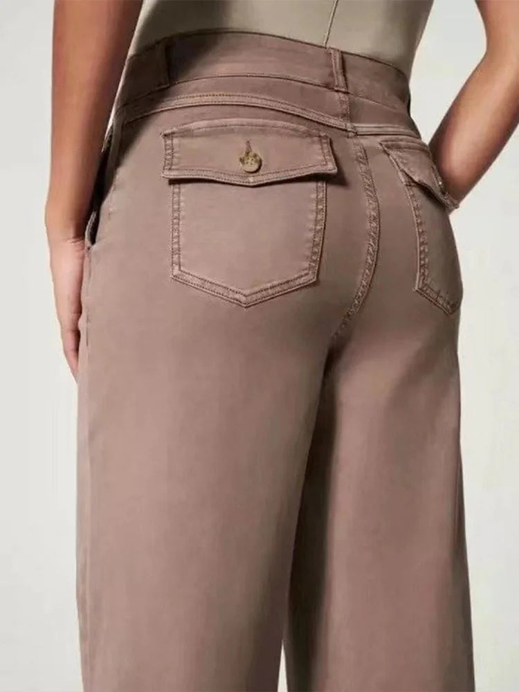 Women Stretch Twill Cropped Wide Leg Pants