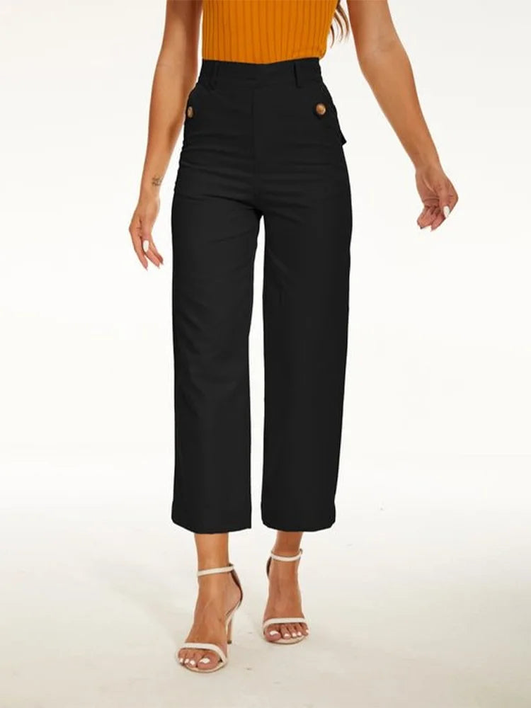 Women Stretch Twill Cropped Wide Leg Pants