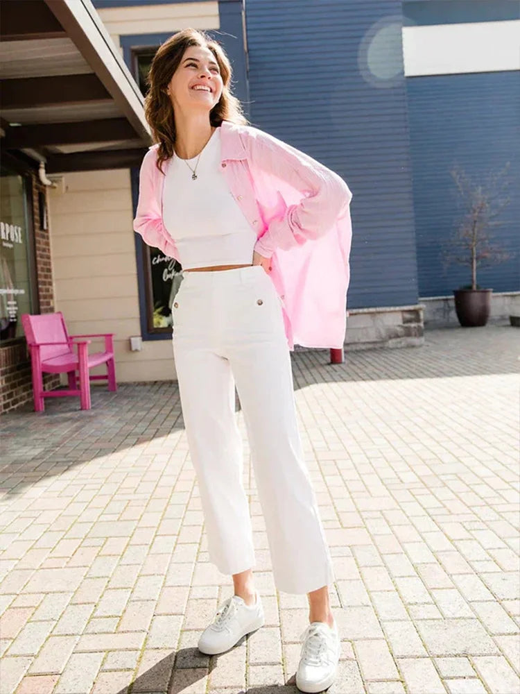 Women Stretch Twill Cropped Wide Leg Pants