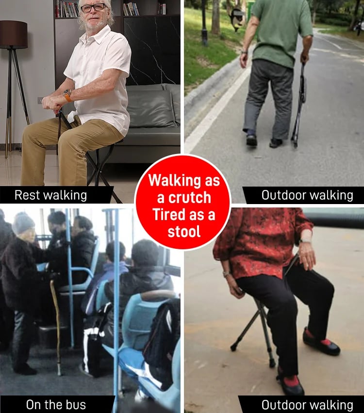 Walking Stick with Seat - Foldable Non-Slip Base Design
