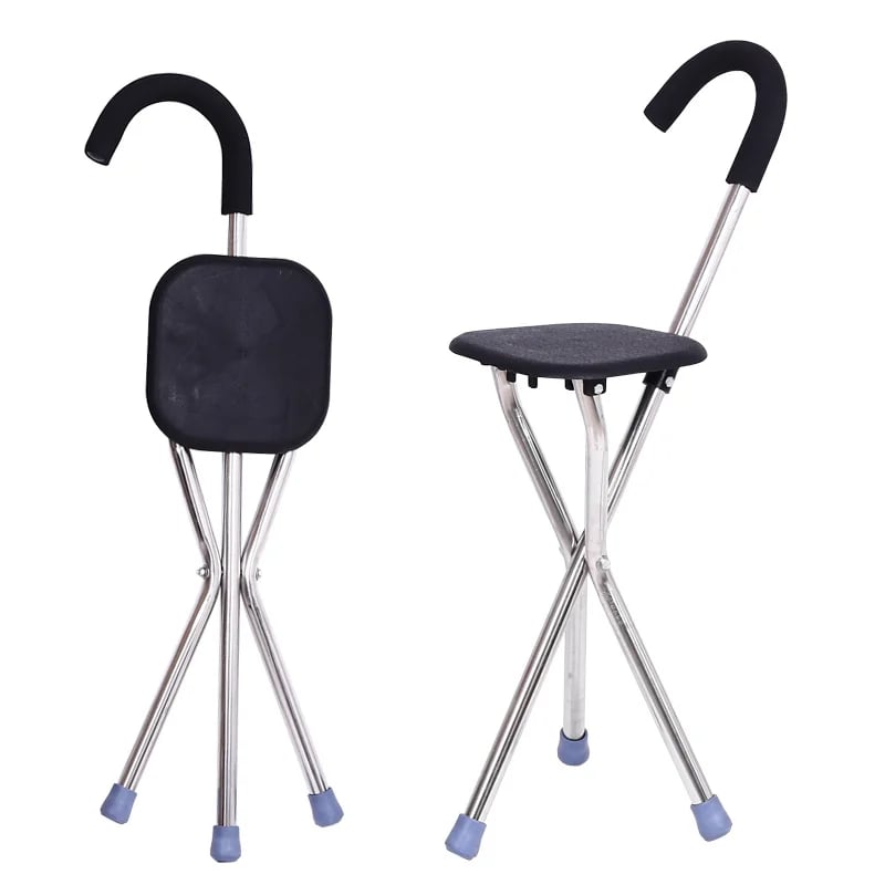 Walking Stick with Seat - Foldable Non-Slip Base Design