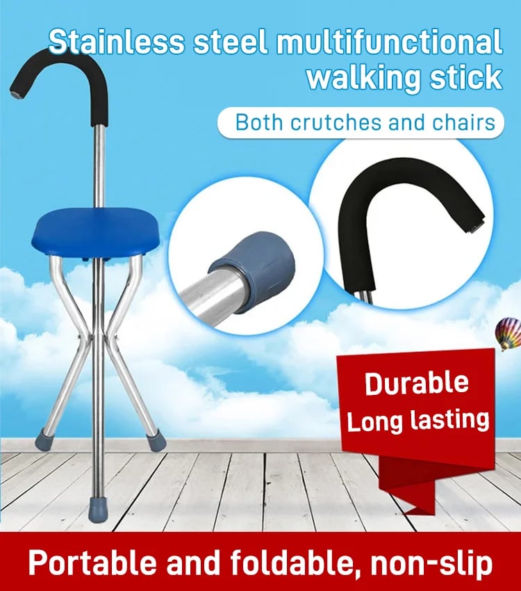 Walking Stick with Seat - Foldable Non-Slip Base Design