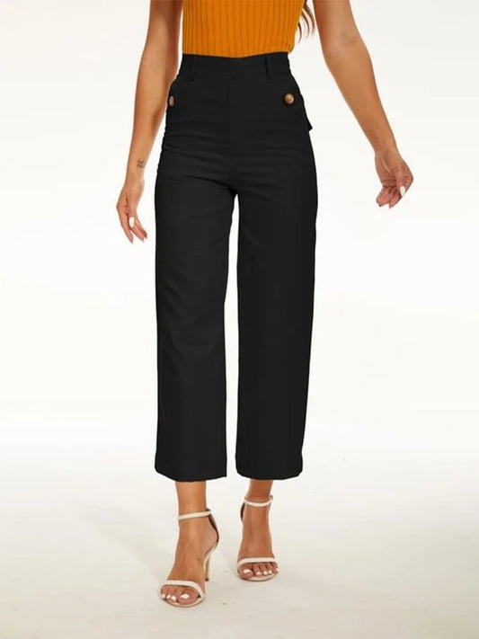 Tummy Control Twill Cropped Wide Leg Pants