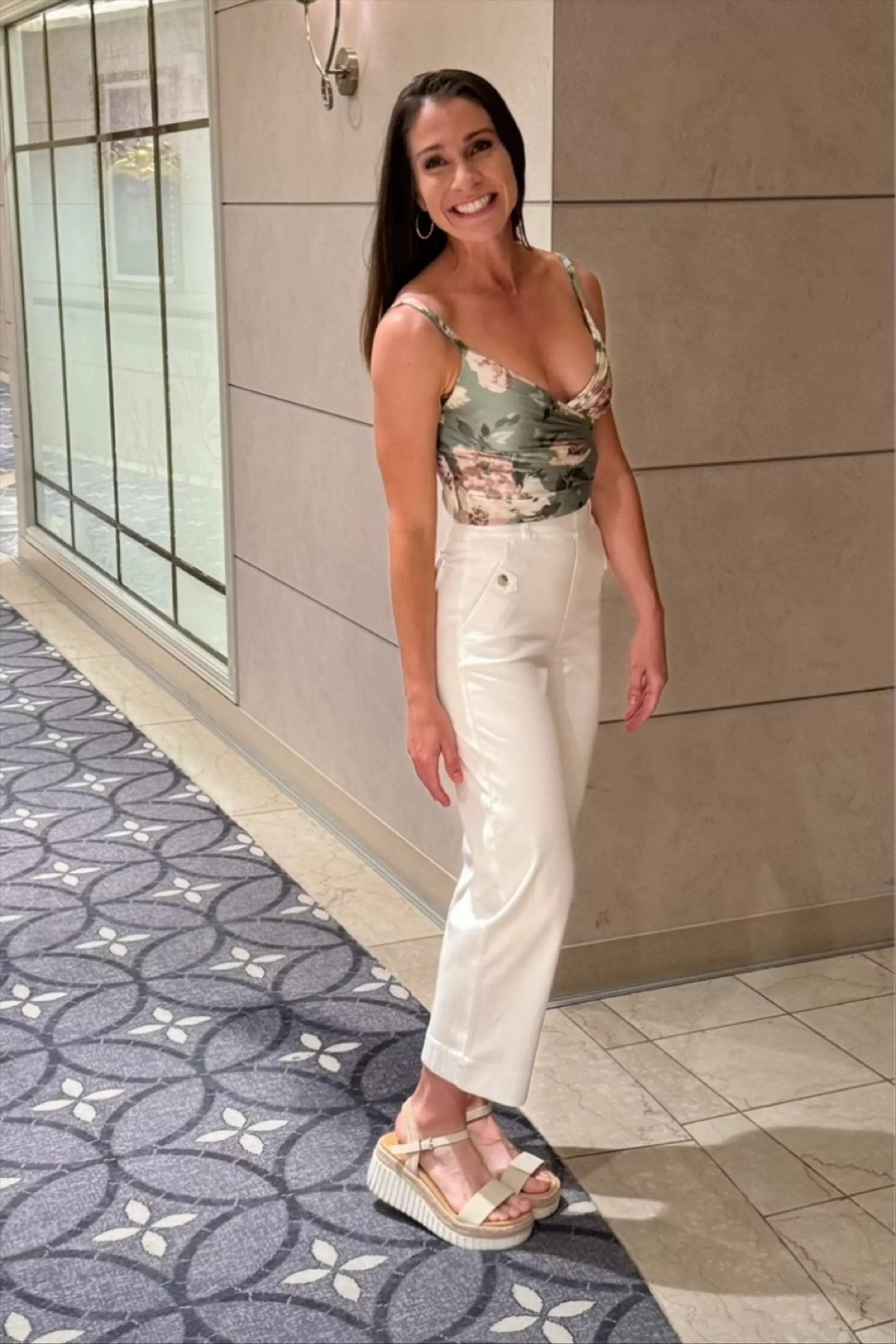 Tummy Control Twill Cropped Wide Leg Pants