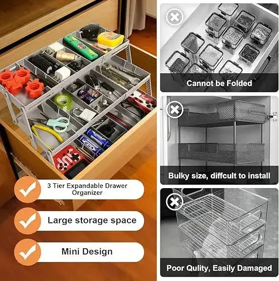 3-Tier Smart Drawer Organizer – Optimizes Storage Space