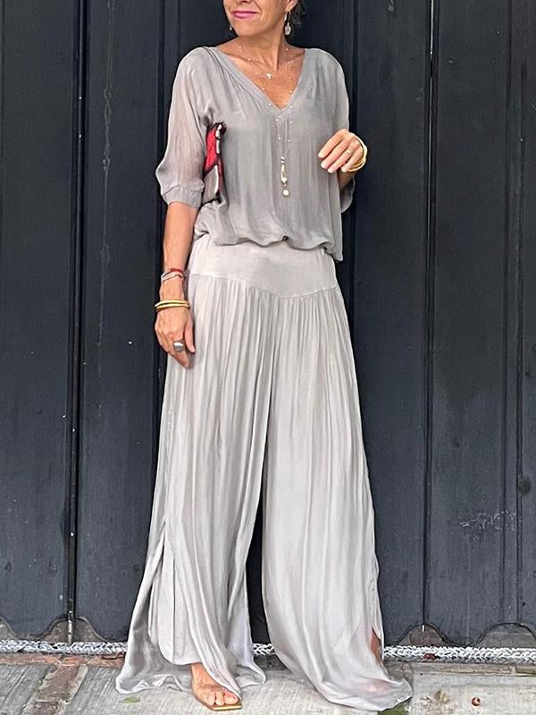 Elegant Chiffon Wide-leg Pants Two-piece Set