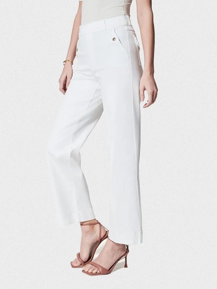 Tummy Control Twill Cropped Wide Leg Pants