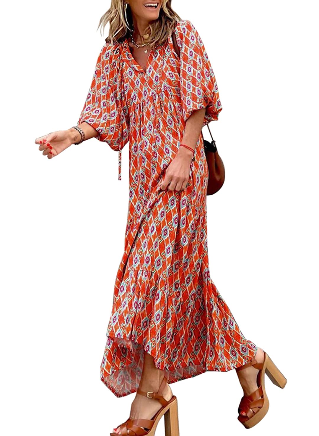 Puff Sleeve Floral Boho Maxi Dress