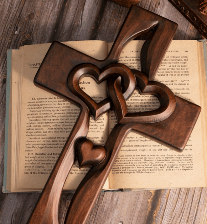 Intertwined Heart Wooden Cross