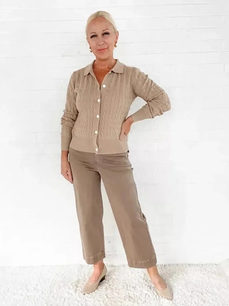 Tummy Control Twill Cropped Wide Leg Pants