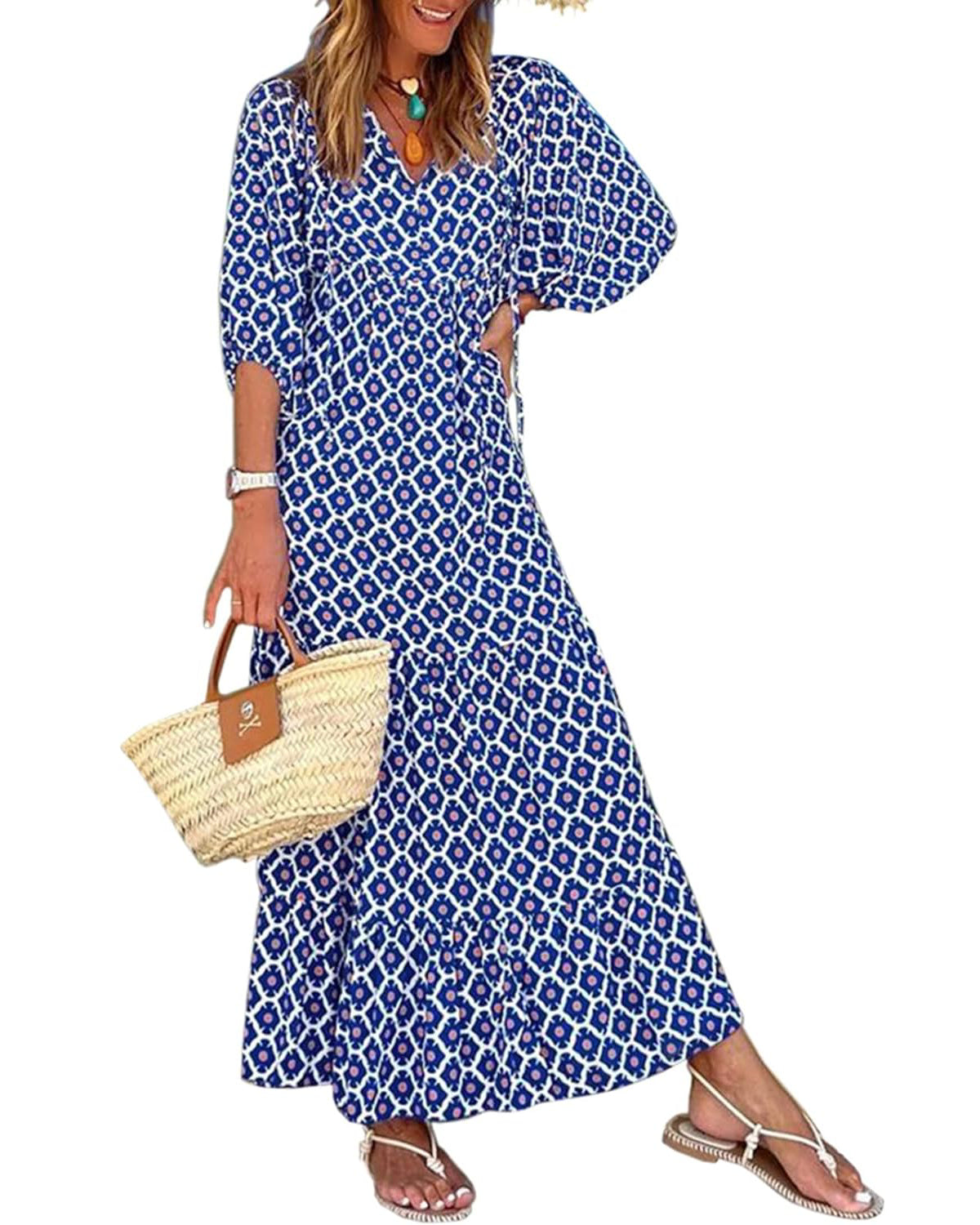 Puff Sleeve Floral Boho Maxi Dress