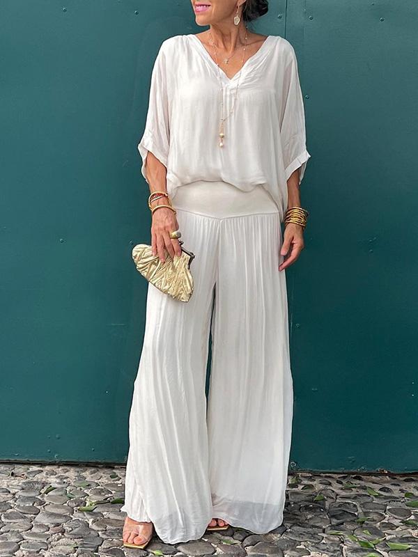 Elegant Chiffon Wide-leg Pants Two-piece Set