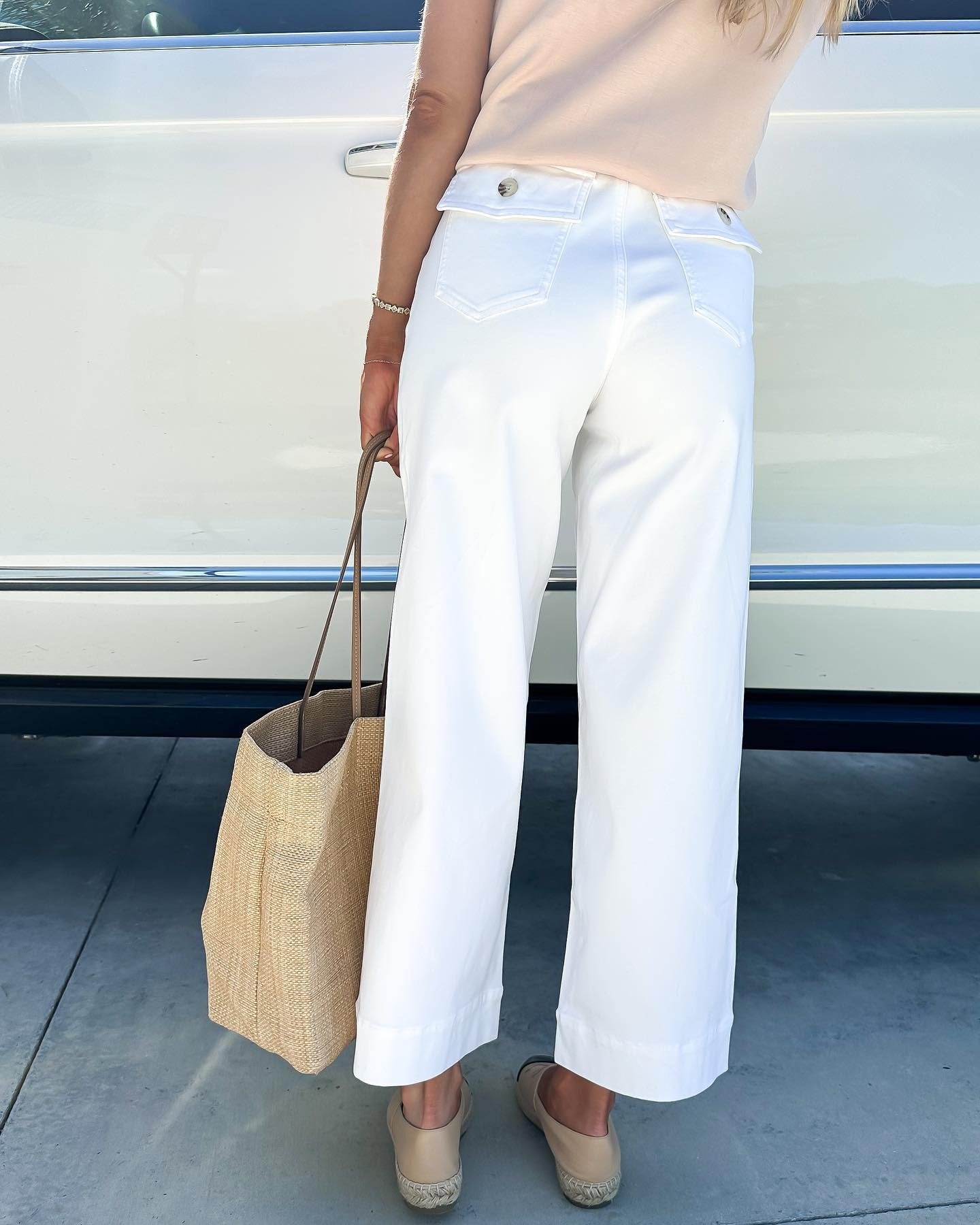 Tummy Control Twill Cropped Wide Leg Pants