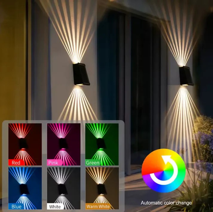 Elegant Solar Wall Light with 4-Sided Glow and Colour Options